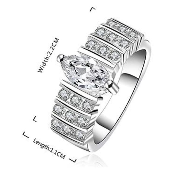 925 Sterling Silver AAA Grade Rice Cut Cubic Zirconia Engagement Wedding Ring - Picture 5 of 5